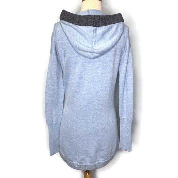 Stio Blue Gray Pullover Hooded 100% Merino Wool High Low Length Size S - Picture 2 of 8